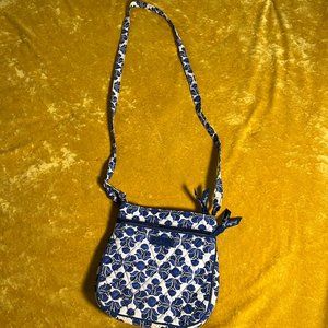 Vera Bradley Quilted Crossbody Bag Cobalt White  Floral Triple Tile Hipster